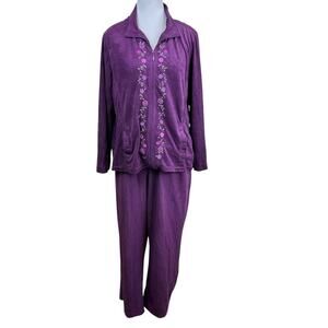 Vintage Sarah Bentley Velour Lounge Track Suit Set Embroidered Purple Size Med